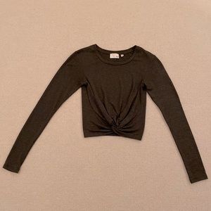 Aritzia “Ortiz” long-sleeve, dark olive green top with twist front